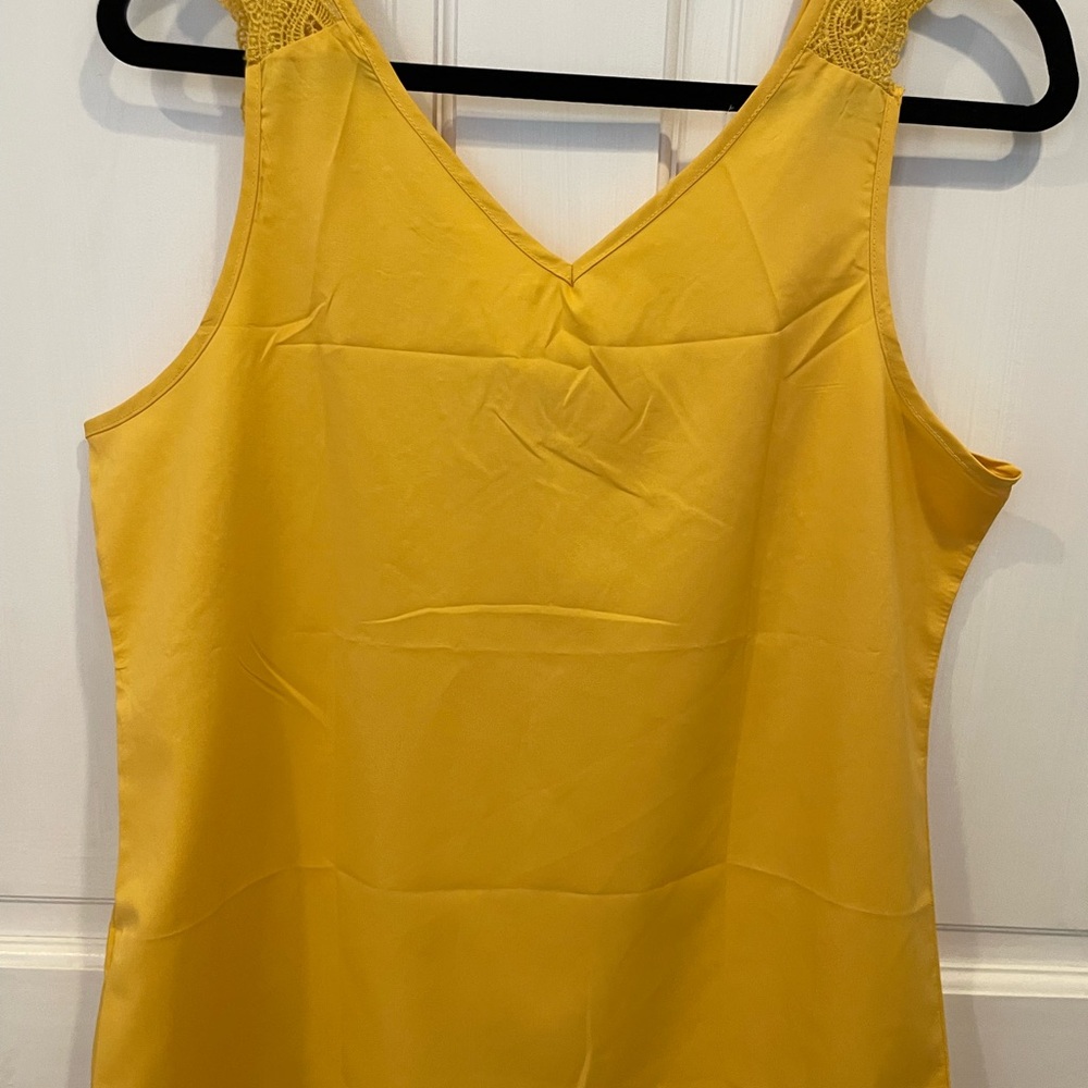 Yellow Lace Trim Sleeveless Blouse